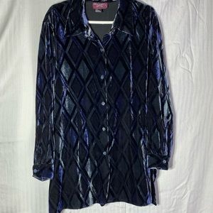 Denim & Co navy velvet oversized shirt. L/XL?
